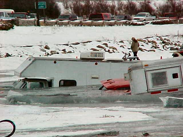 10 Submerged camper pickup and trailer